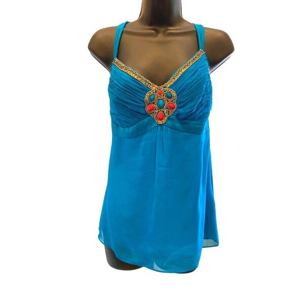 Monsoon  silk 90s baby doll multi beaded top  36 ch 26 L - Picture 1 of 7